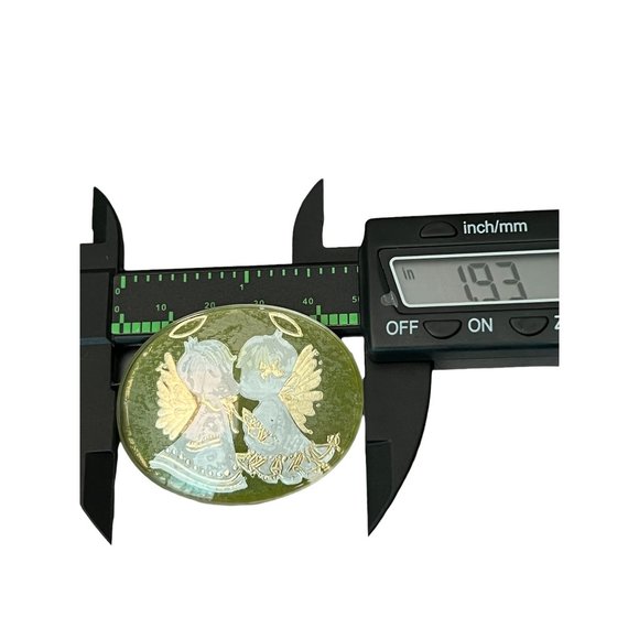 Vintage Handmade Eyeglass lens pin brooch angels white green gold - Picture 4 of 4